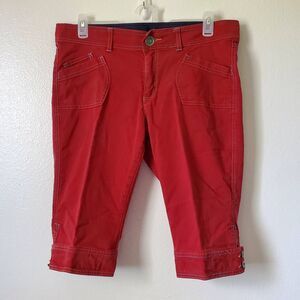 Lee Womens 16 Capri Jeans Red Stretch Button Hem High Rise Zipper 5-Pocket
